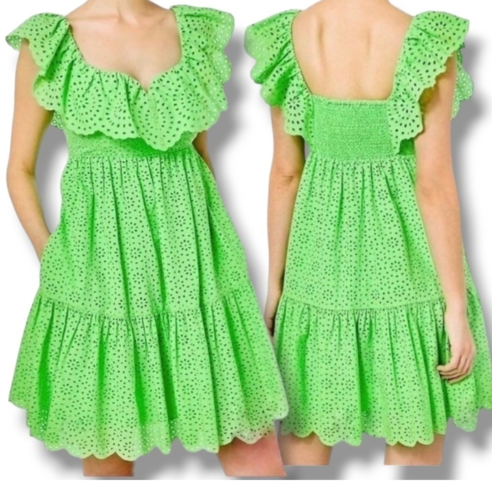 Lilly Pulitzer Asteria Eyelet Babydoll Dress Cabana Green Daisy Dreams size 12